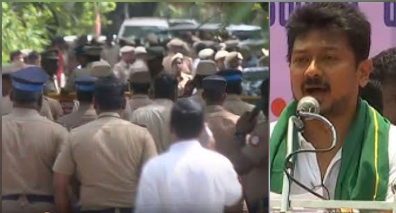 எதிர்க்கட்சித் தலைவர் உதயநிதியை கைது செய்ய அவரது வீட்டு முன்பு போலீசார் குவிப்பு.   